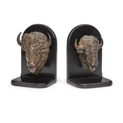 Joe Neil Beeler, A Pair of Bison Bookends, bronze with brown patina mounted on wood