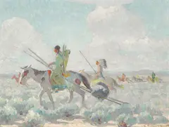 W. Herbert Dunton, Blackfeet Indians moving to the Buffalo Range, circa 1916-1920, oil on canvas