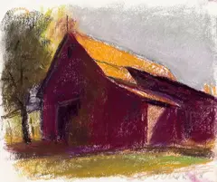 Rusty Roof Barn by Wolf Kahn, 2009, pastel on paper, sold Nov 2021