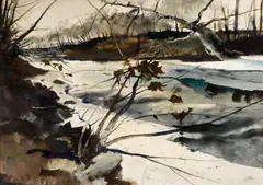 Brandywine in Winter by Andrew Wyeth, 1943, watercolor and pencil on paper, sold Nov 2021