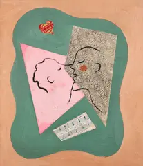 Anniversary by Charles Green Shaw, 1935, oil and collage on canvasboard, sold Nov 2021