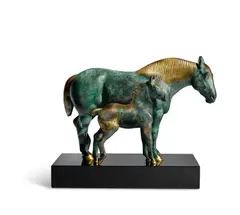 Herbert Haseltine, Percheron Mare: Messaline and Foal, circa 1922-24, parcel-gilt bronze with verdigris patina