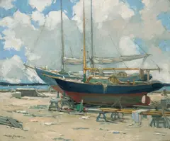 Walter Farndon, Marshals Boatyard, Port Washington, oil on canvas