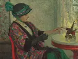 Henry Salem Hubbell, Young Woman with a Toy, oil on canvas
