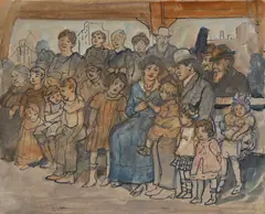Jerome Myers, People on a Pier, watercolor, black ink, and graphite on paper laid down on card