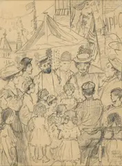 Jerome Myers, The Barker, 1909, graphite on paper