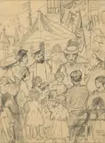 Jerome Myers, The Barker, 1909, graphite on paper