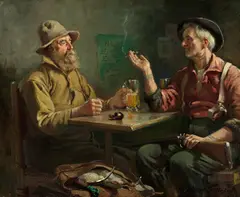 A Tavern Conversation by Abbott Fuller Graves, oil on canvas, sold Nov 2021