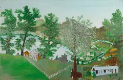 Grandma Moses, The Lake (Unfinished), 1961, oil on Masonite