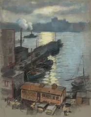 Everett Warner, From My Window, 2 Fulton St., NY, 1932, pastel on paper