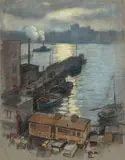 Everett Warner, From My Window, 2 Fulton St., NY, 1932, pastel on paper