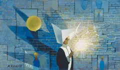 Sparkling Shadows by Robert Vickrey, 2009, egg tempera on gesso board, sold Nov 2021