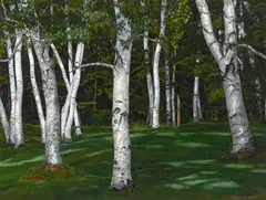 The Birches by Luigi Lucioni, 1960-61, oil on canvas, sold Nov 2021