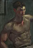 Mark Beard, Unidentified Seated Male Torso, circa 1995, oil on canvas