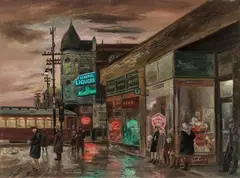 Aaron Bohrod, Street Car Riders, 1950, oil on panel