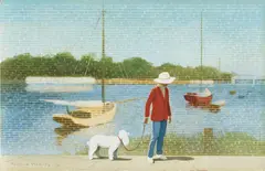 Argenteuil Boats by Robert Vickrey, 1990, egg tempera on gesso panel, sold May 2021