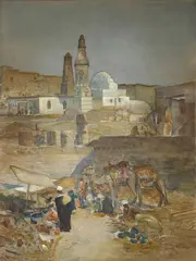 Louis Comfort Tiffany, Market at the Mosque of Abu el Haggag, Luxor, Egypt, 1911, watercolor, gouache, pastel and charcoal on paper laid down on board