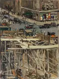 Alfred S. Mira, Construction, circa 1925, oil on canvasboard