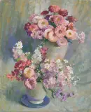 Laura Coombs Hills, Zinnias and Stock, circa 1935, pastel on paper laid down on board