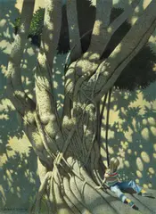 Robert Vickrey, A Green Thought, egg tempera on gesso panel