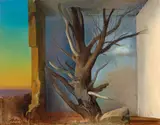 Adolf Ferdinand Konrad, Landscape with Tree and View of Thebes: A Pair of Works, 1975, oil on canvasboard; watercolor and ink on artists sketch paper laid down on board, respectively