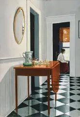 John Ralph Briggs, Kitchen, Figure in Cupboard, 1976, oil on Masonite