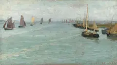 William de Leftwich Dodge, Boats and Harbor, 1889, oil on canvas