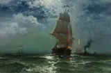 Edward Moran, Ships Sailing at Night, oil on canvas