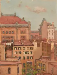 Rooftops by French School, oil on board, sold Dec 2020