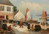 Eugène Demester, Breton Seaport, oil on canvas