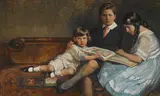 Mary Curtis Richardson, Three Children Reading, oil on canvas