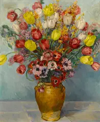Paul Dougherty, Still life with Tulips and Anemones, oil on canvas