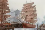 American School, Ships Drying Sails at Dock in the Pacific Northwest
