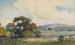 Landscape with Oaks by Percy Gray, watercolor on paper laid down to board, sold Dec 2020