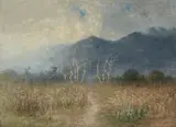 Elizabeth Borglum, Edge of the Mountains, oil on canvasboard