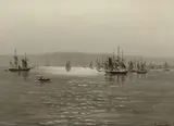 Constant L'Aubiniere, San Francisco Harbor Scene, 1888, oil on board (en grisaille)