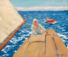 The Portola off Point Vicente by Joe Duncan Gleason, circa 1930, oil on canvas, sold Dec 2020