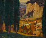 Jessie Arms Botke, Landscape with Cypress Trees