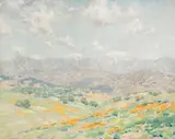 Granville Redmond, A Field of Poppies with Snowcapped Mountains in the Distance