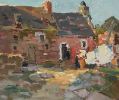 A Home - San Guanole - France; Farm Home, Douarnenez - France, Brittany (a group of two) by George Kennedy Brandriff, both oil on canvas paper, sold Dec 2020