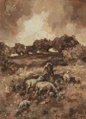 Alice Blair Thomas, Pastoral landscape with sheep, 1939, oil on canvasboard