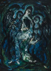 Figural Group with Angels by Darrel Austin, 1959, oil on canvas, sold Dec 2020