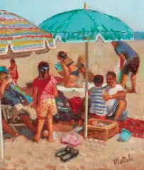 Filastro Mottola, Sunbathers on Main Beach, Laguna, oil on board