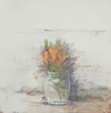 Terry DeLapp, Still life with orange flowers, acrylic on canvas