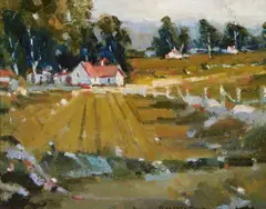 Robert L. Davis, Untitled (Farmstead), oil on panel