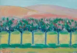 Thomas Kenneth Enman, Arch Beach Heights, Laguna Beach; Point Lobos, California; Flowering Trees (a group of three), 1989, Arch Beach and Point Lobos oil on canvas; Flowering Trees oil on canvasboard
