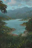 William Dorsey, Mountain Lake View, oil on Masonite