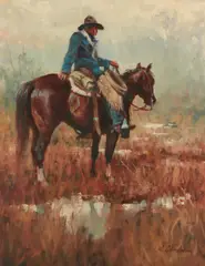 Checking the Bogs by Keith Christie, 1991, oil on canvas, sold Dec 2020
