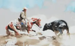 Don Weller, Black Bovine Boogie (Cow Cutting), 2012, gouache on paper