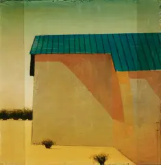 Tal Walton, Adobe Church, oil and gold leaf on prepared ground marble gessoed board